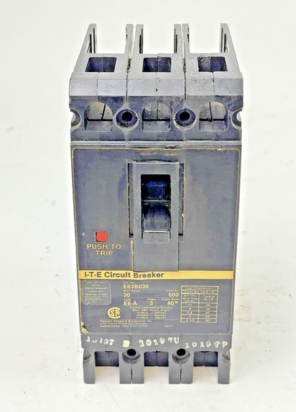 ITE - SIEMENS - E63B030 - CIRCUIT BREAKER - 30 A, 600 VAC, 3 POLE, TYPE E6-A