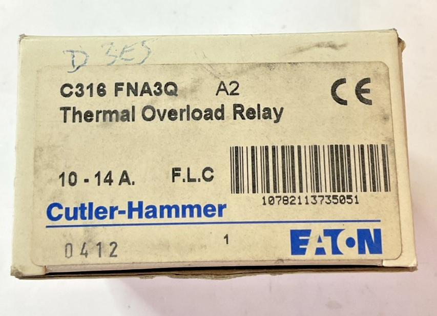 CUTLER HAMMER C316 FNA3Q THERMAL OVERLOAD RELAY 10-14A