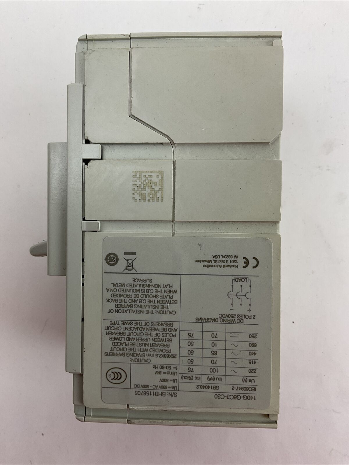 ALLEN BRADLEY 140G-G6C3-C30 CIRCUIT BREAKER 3POLE 480VAC 600Y/347VAC 30A