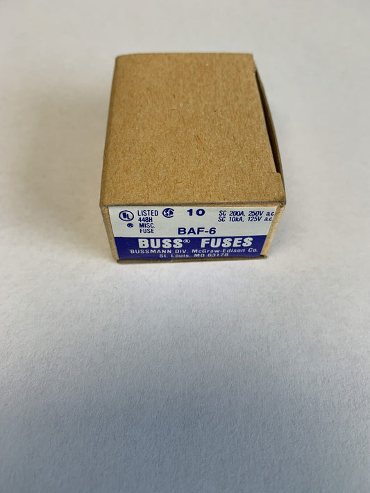 Bussmann BAF6 6A 250V Fuse "Lot of 10"