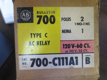 ALLEN-BRADLEY 700-C111A1 Ser. B TYPE C AC RELAY - NEW SURPLUS 120V, 2-POLE NO/NC
