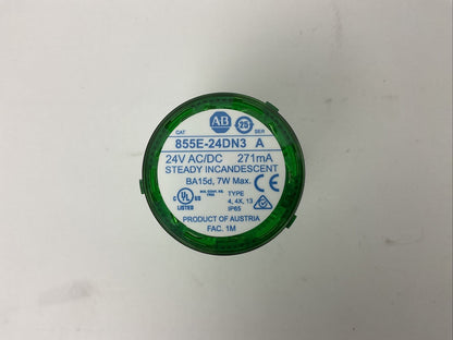 ALLEN BRADLEY 885E-24DN3 SER A 24V 271mA BD 15d 7W STEADY INCANDESCENT GREEN