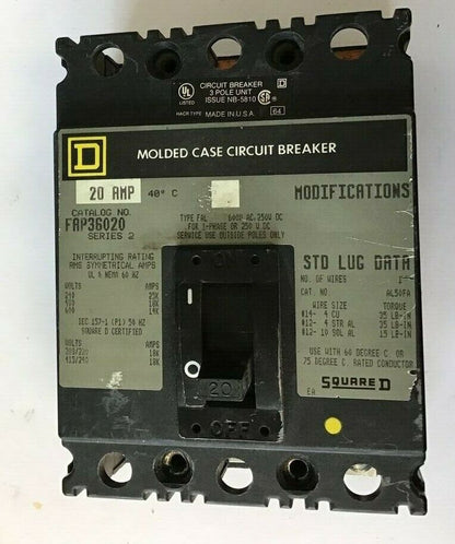 SQUARE D FAP36020 CIRCUIT BREAKER 20A 600V SERIES 2