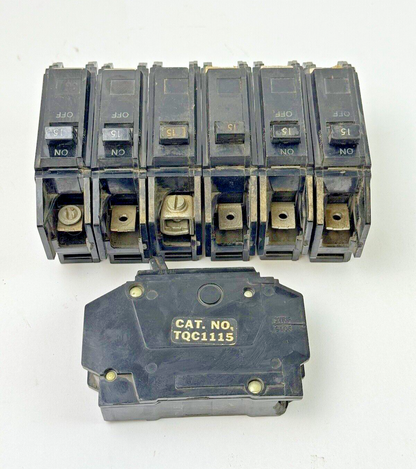 GE *LOT OF 7* - TQC1115 - CIRCUIT BREAKERS - 1 POLE/15A/240VAC/TYPE TQC
