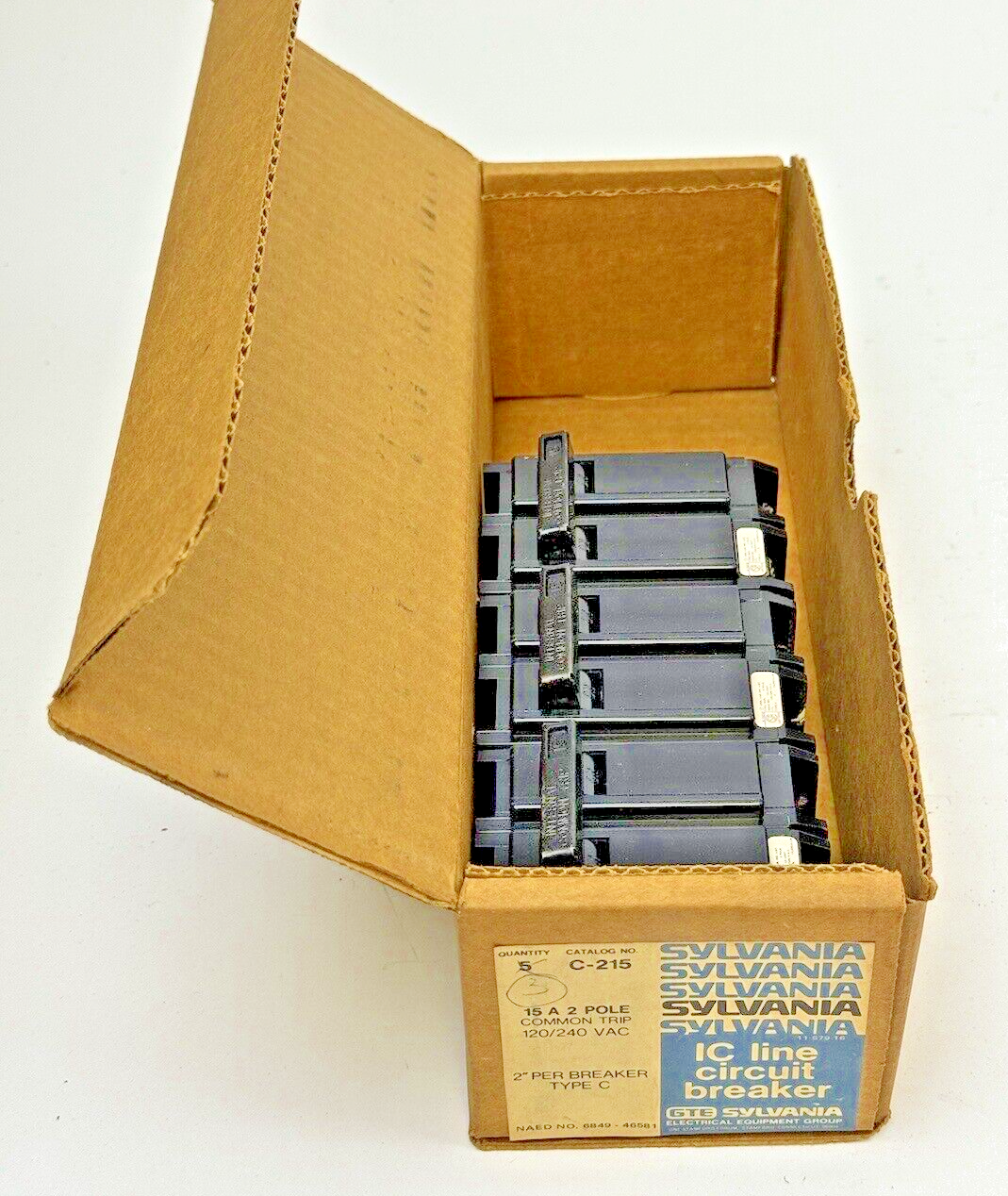 GTE SYLVANIA *BOX OF 3*-C-215- 2 POLE, 15 A, 240 VAC LC LINE CIRCUIT BREAKER
