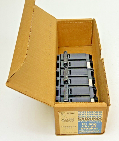 GTE SYLVANIA *BOX OF 3*-C-215- 2 POLE, 15 A, 240 VAC LC LINE CIRCUIT BREAKER