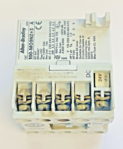 ALLEN BRADLEY - 100-MO9NZ*3 SER. A 24VDC COIL MOTOR STARTER CONTACTOR