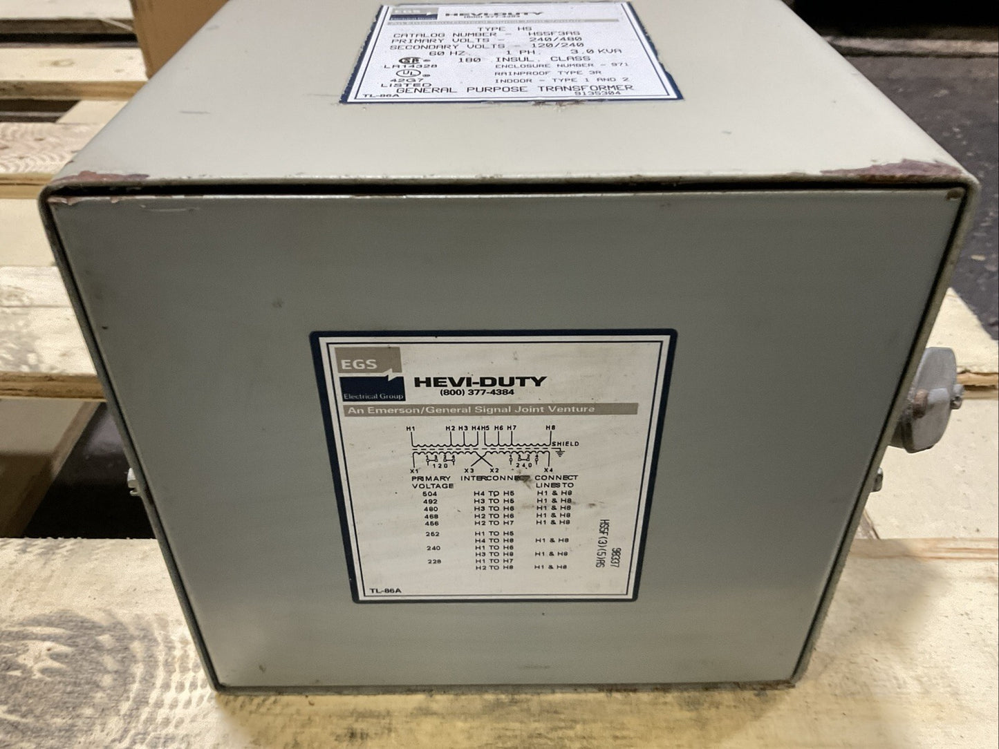 EGS HS5F3AS PRI VOLTS 240/480 SEC VOLTS 120/240 1PH 3.0KVA TRANSFORMER
