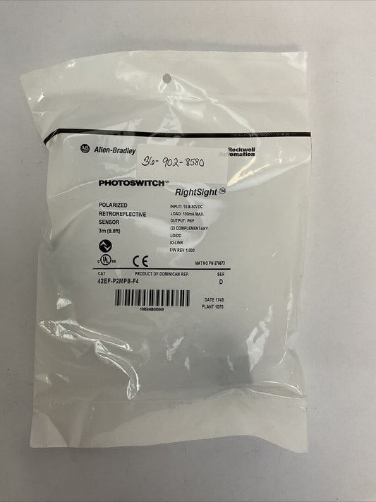ALLEN BRADLEY 42EF-P2MPB-F4 SER D POLORIZED RETROREFLECTIVE SENSOR OUTPUT PNP