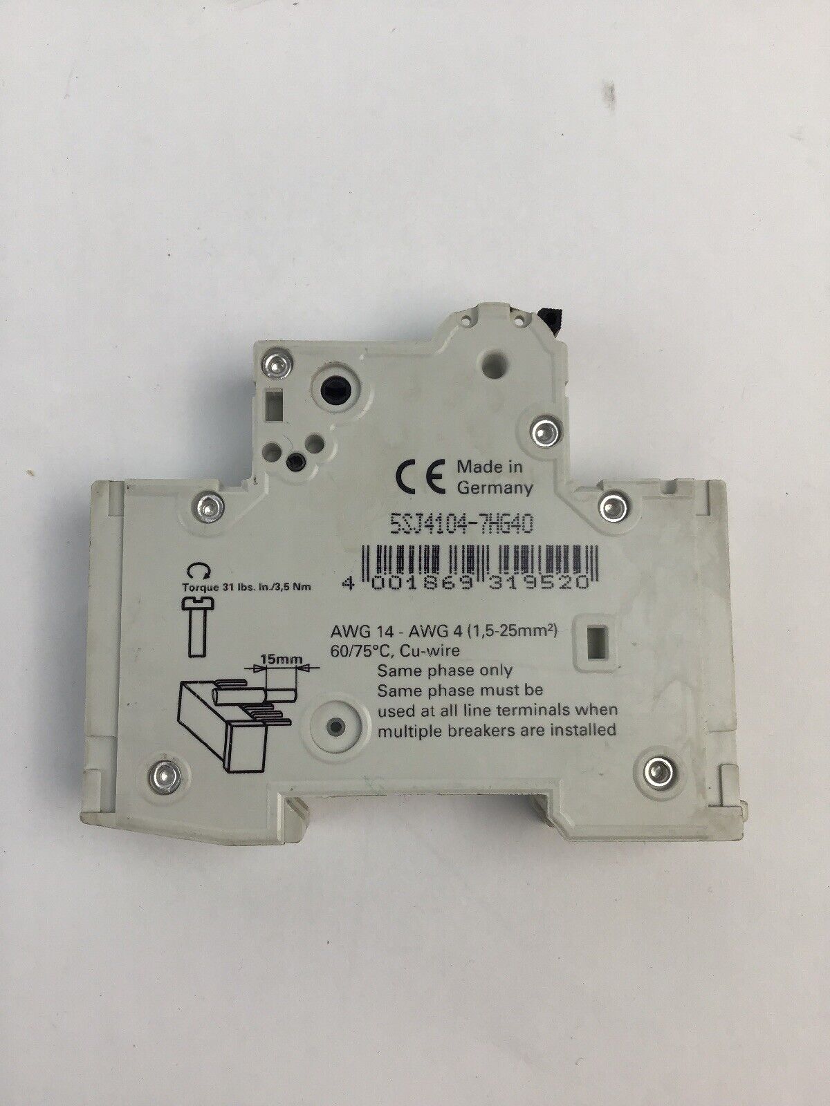 SIEMENS 5SJ41 4A ONE POLE 240VAC 60VDC MINIATURE CIRCUIT BREAKER