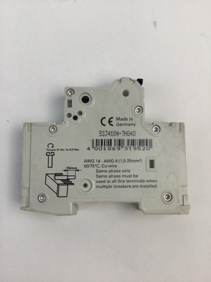 SIEMENS 5SJ41 4A ONE POLE 240VAC 60VDC MINIATURE CIRCUIT BREAKER