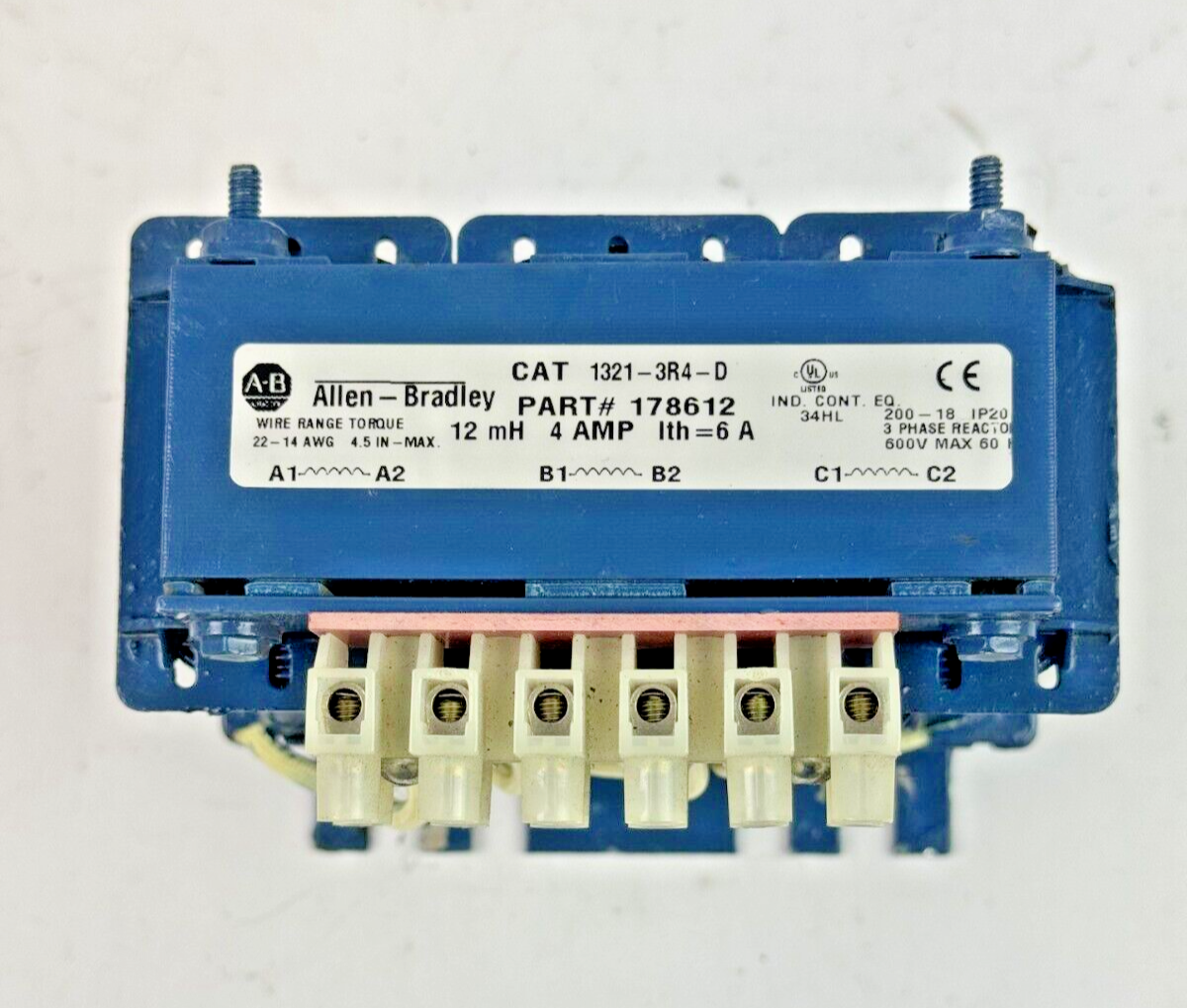 ALLEN-BRADLEY - 1321-3R4-D - LINE REACTOR - 4 AMP, 600 VAC, 3 PHASE. 60 Hz