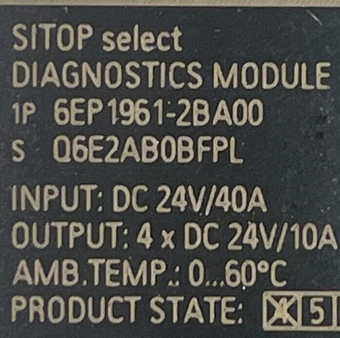 SIEMENS 1P 6EP1961-2BA00 SITOP SELECT DIAGNOSTICS MODULE OUTPUT 4 X 24VDC 10A