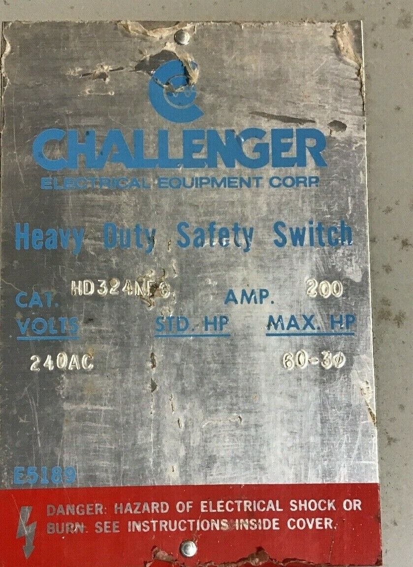 CHALLENGER HD324NFC 200AMP 240VAC DUTY SAFETY SWITCH