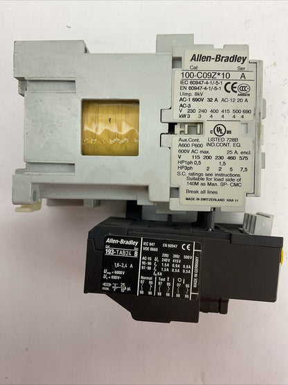 ALLEN BRADLEY STARTER (100-C09Z*10 SER A COIL 24VDC + 193-TAB24 1.6-2.4A)