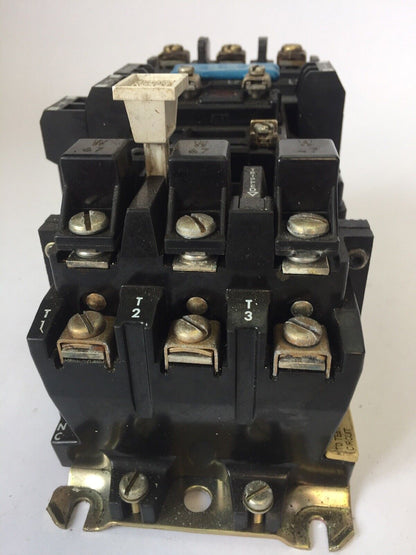 ALLEN BRADLEY 509-B0D SIZE 1 STARTER 600VAC 27AMP 10HP W47 HEATERS 120V COIL
