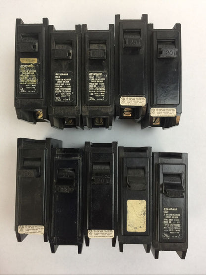 SYLVANIA C120 CIRCUIT BREAKER 20AMP 120/240VAC 1POLE (LOT OF 10)