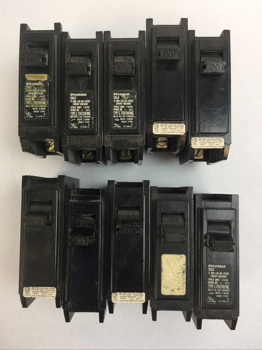 SYLVANIA C120 CIRCUIT BREAKER 20AMP 120/240VAC 1POLE (LOT OF 10)