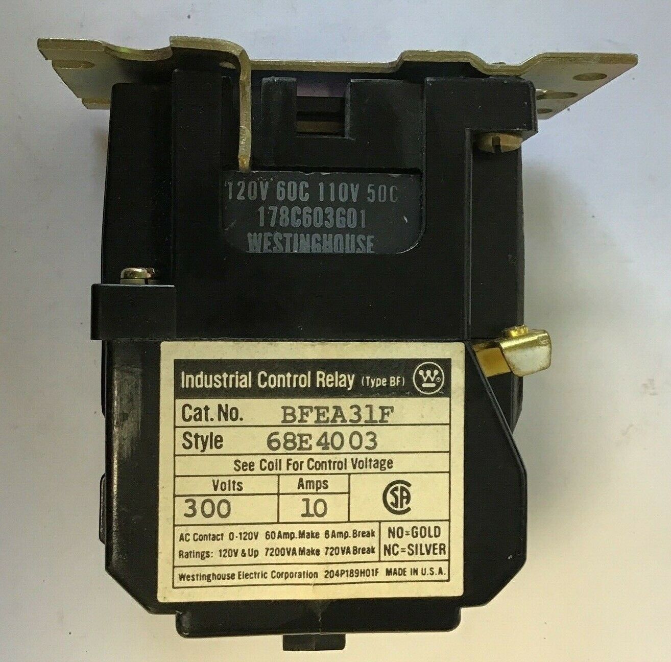 WESTINGHOUSE BFEA31F CONTROL RELAY 300V 10AMPS