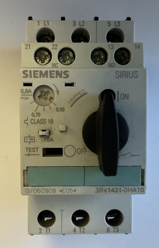 SIEMENS 3RV1421-0HA10 MANUAL MOTOR STARTER 16A CLASS 10 0.55-0.8A 50/60HZ CAT.A