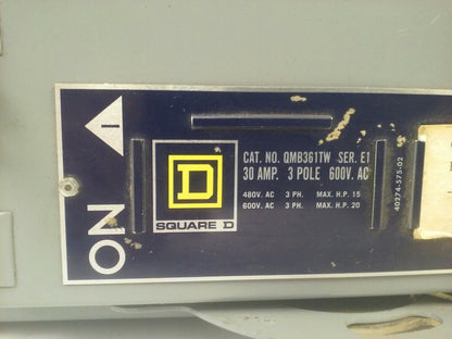 SQUARE D QMB361TW SERIES E1 FUSIBLE TWIN PANELBOARD SWITCH 30A 600V 3P 20HP