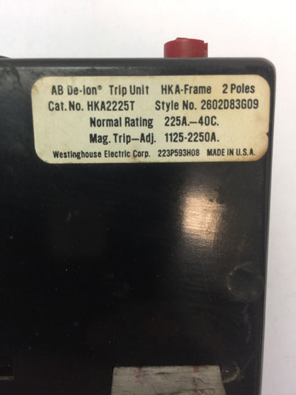 WESTINGHOUSE HKA2225T 225A TRIP UNIT 2POLE MAG TRIP-ADJ 1125-2250A