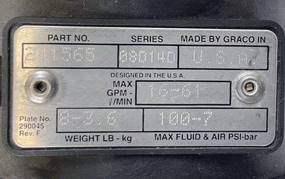GRACO HUSKY 515 PUMP DOUBLE DIAPHRAGM AIR OPERATED 241565 SER.08D140 16-61GPM