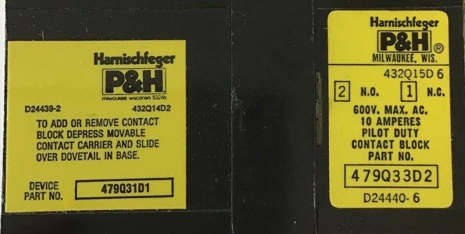 HARNISCHFEGER 479Q5D1 CONTROL RELAY 600V 3POLE 10A