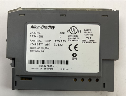 ALLEN BRADLEY 1734-IB8 SER C REV A01 F/W REV 3.022 INPUT MODULE 24VDC