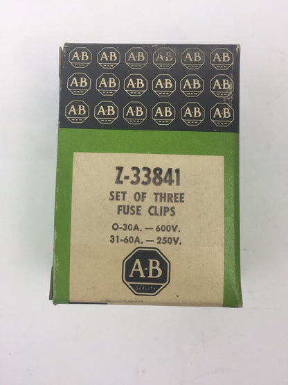 ALLEN BRADLEY Z-33841 SET OF THREE FUSE CLIPS 0-30A 600V 31-60A 250V