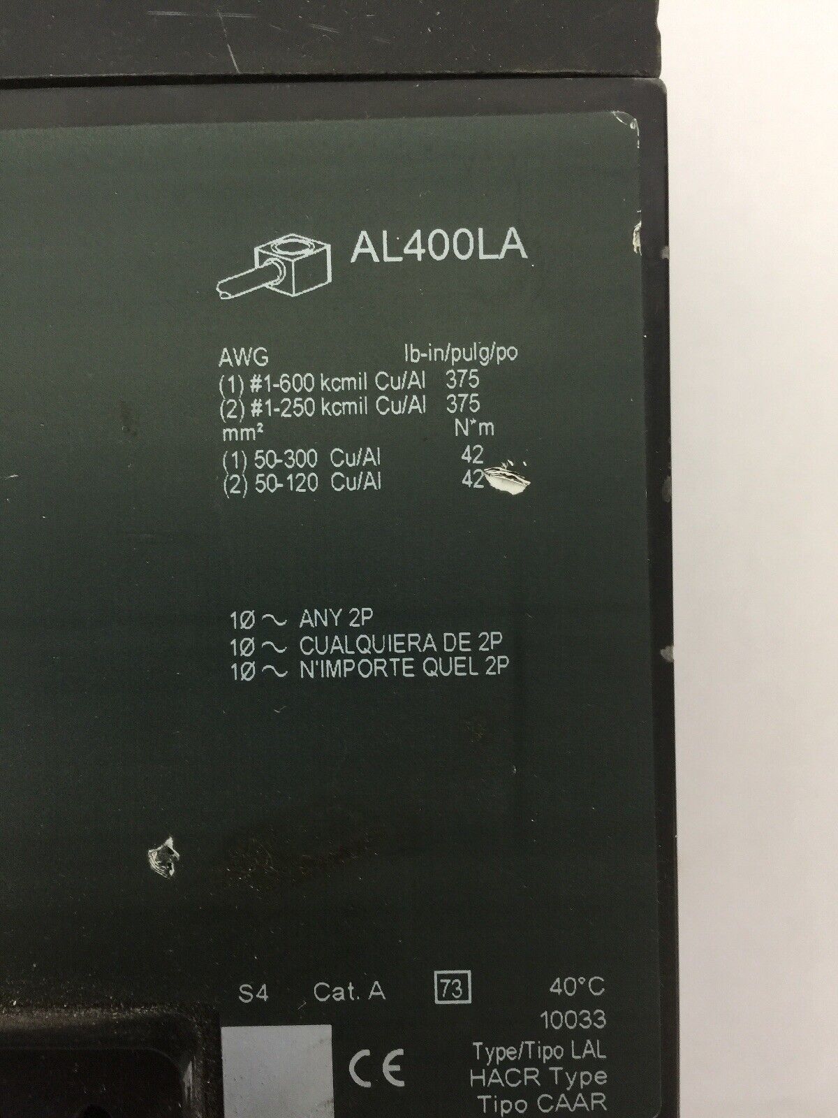 SQUARE D LAP36400MT CIRCUIT BREAKER 400A 250VDC 600VAC LA400A AL400LA LA11021