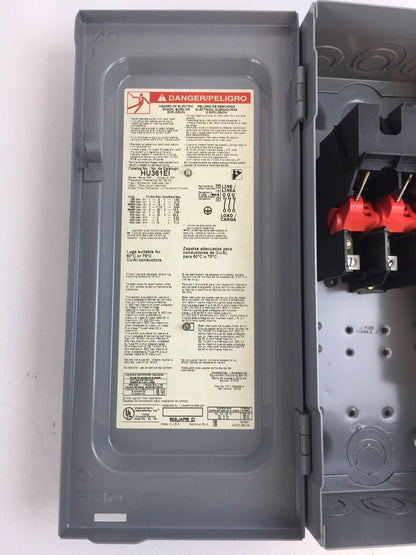 SQUARE D HU361EI NON FUSIBLE SAFETY SWITCH 30AMP 600VAC 600VDC SERIES F05 TYPE 1
