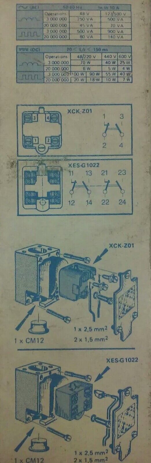 TELEMECANIQUE XCK-B1D31 LIMIT SWITCH, 300V, ENCL.4, 10A-250V, 4A-380V, NEW