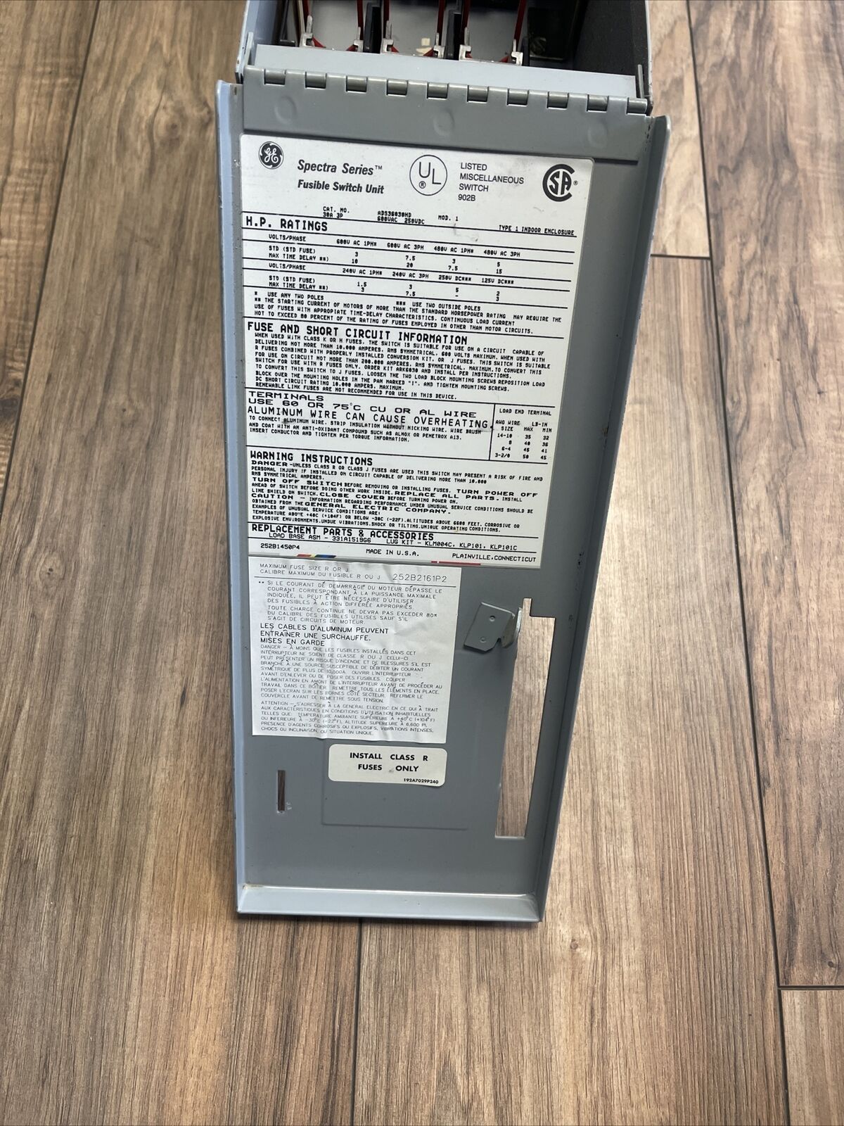 GE ADS36030HD FUSIBLE PANELBOARD SWITCH UNIT 30A 600V 20HP 3P SPECTRA SERIES