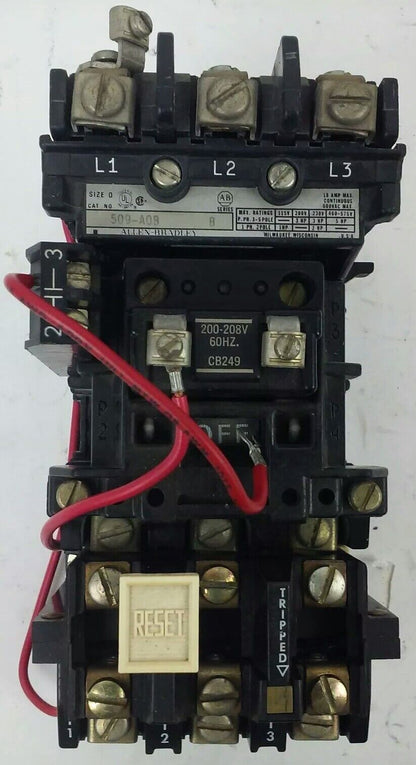 ALLEN BRADLEY 509-AOB, SER. B, STARTER, 200-208V COIL CONTACTS PERFECT CONDITION