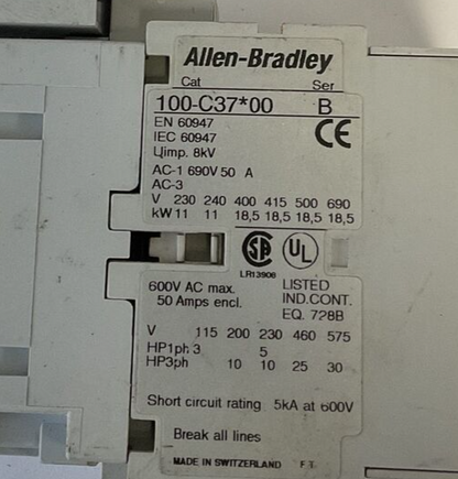 ALLEN BRADLEY 100-C37*00 CONTACTOR SER.B W/100-S SER.A W/100-FSC280 SER.A
