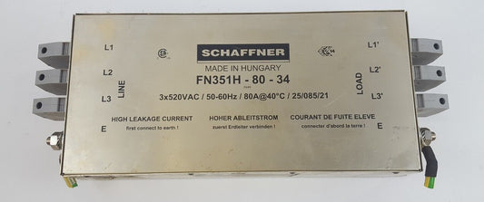 SCHAFFNER FN351H-80-34 POWER LINE FILTER 80 AMP 3X520/300 VAC