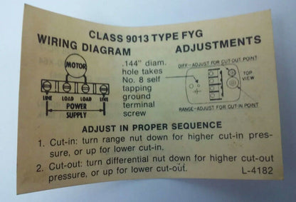 SQUARE D 9013 FYG2 PRESSURE SWITCH, 60-80PSI, 2P, 3PH, 115/230/32V, 3HP