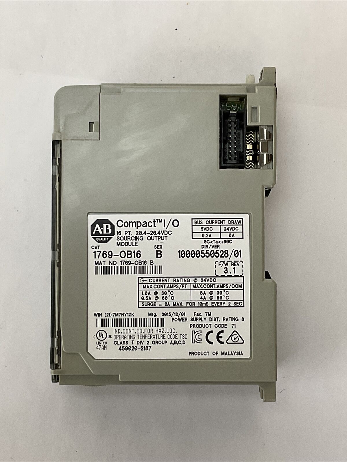 ALLEN BRADLEY 1769-OB16 SER B F/W REV 3.1 DIR/VER 10000550528/01 16PT COMPACT