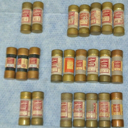 LOT of 23 / BUSSMANN JKS3, JKS4, JKS10, JKS12, JKS15, JKS20 QUICK-ACTING FUSES