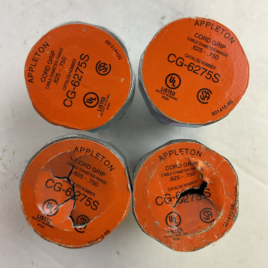APPLETON CG-6275S CORD GRIP CABLE DIAMETER RANGE .625-.750 501410-66 (LOT OF 4)