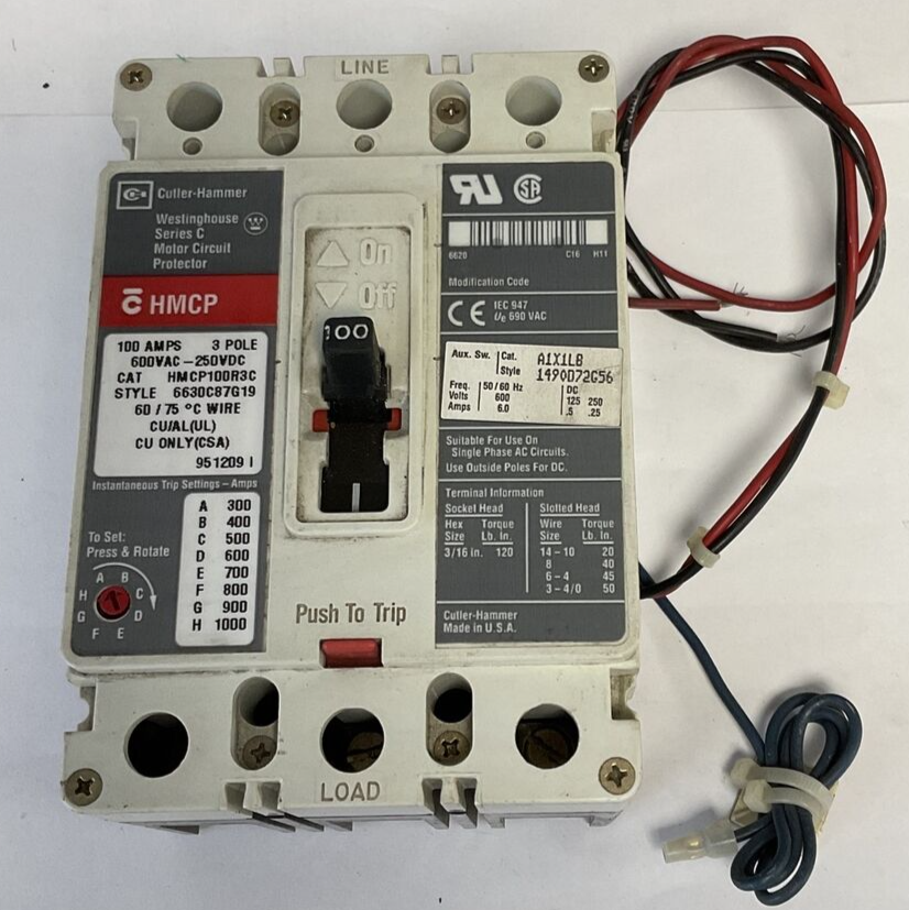 CUTLER HAMMER HMCP100R3C CIRCUIT BREAKER 100A 3POLE 600VAC-250VDC