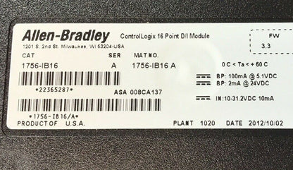 ALLEN BRADLEY 1756-IB16 SER.A 16POINT D/I MODULE FW3.3 24VDC ***LOTOF2***