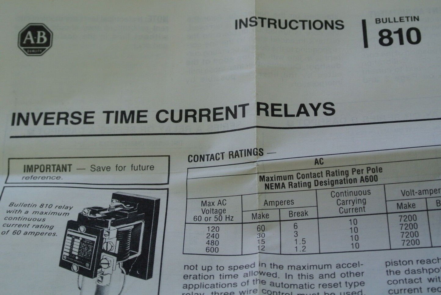ALLEN-BRADLEY 810-A08A Ser. B INVERSE TIME CURRENT RELAY 20A COIL - NEW SURPLUS