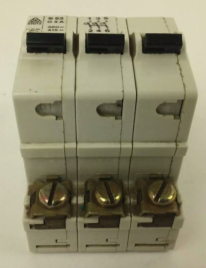 STOTZ-KONTAKT S63 G8A, S63G8A, CIRCUIT BREAKER, 8A, 380V, 415V, 3 POLE, USED
