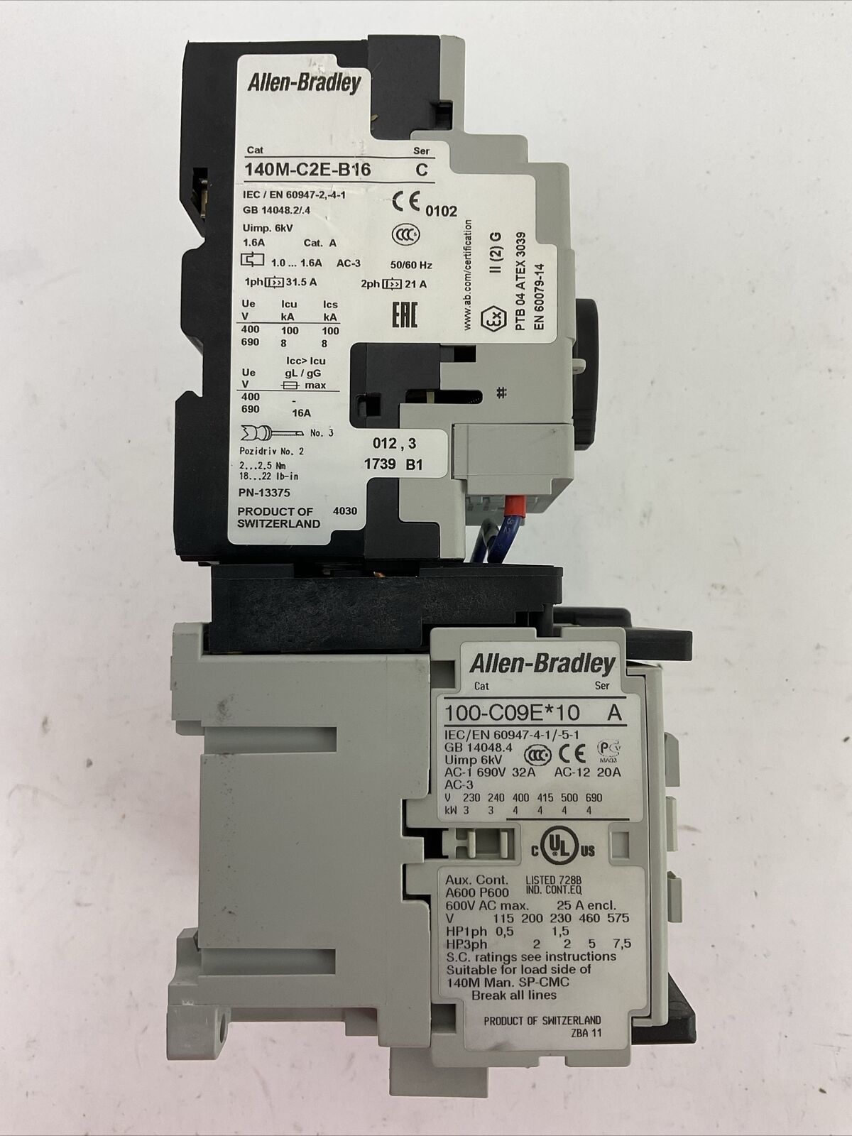 ALLEN BRADLEY REVERSING ECONOMY STARTER (140M-C2E-B16 + 100-C09E*10 COIL 24VDC)