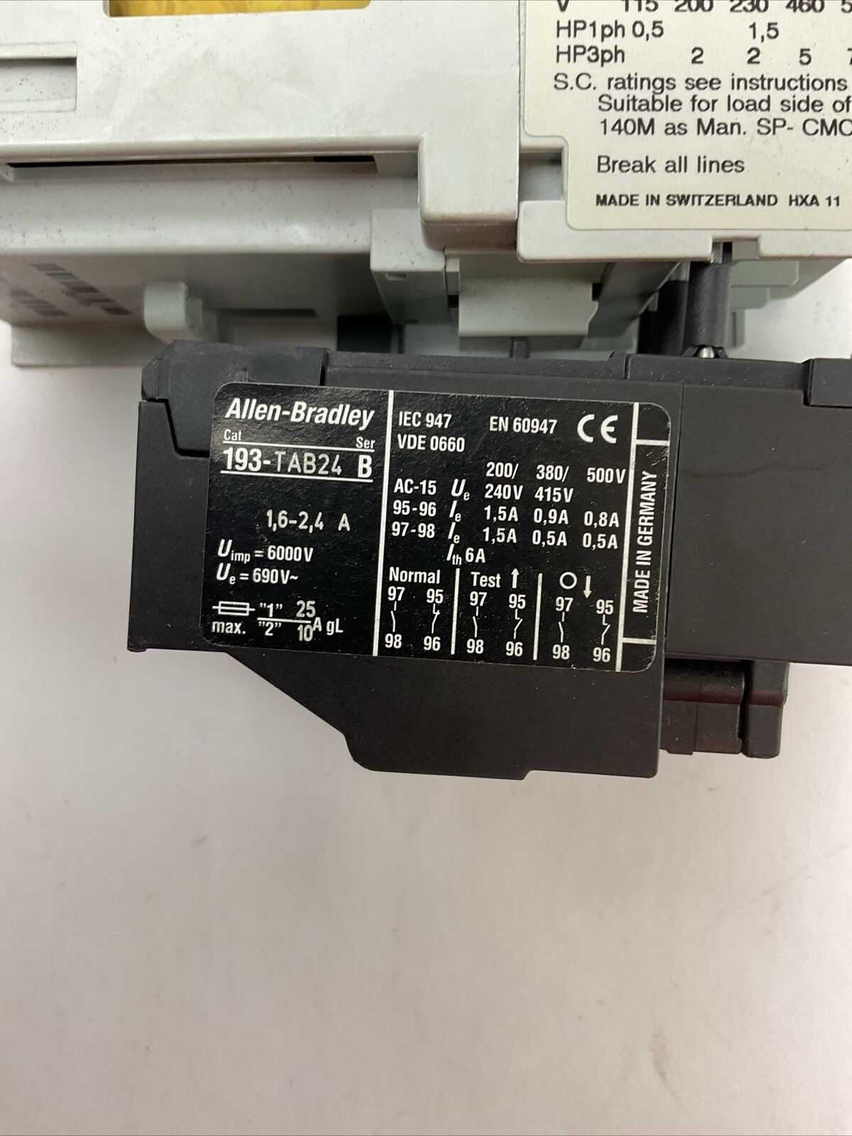 ALLEN BRADLEY STARTER (100-C09Z*10 SER A COIL 24VDC + 193-TAB24 1.6-2.4A)