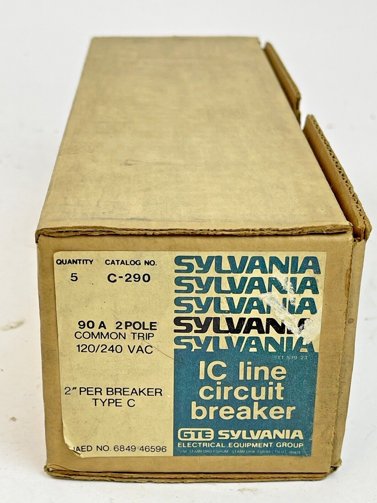 GTE SYLVANIA *BOX OF 5*-C-290- 2 POLE, 90 A, 240 VAC FULL-SIZE CIRCUIT BREAKER