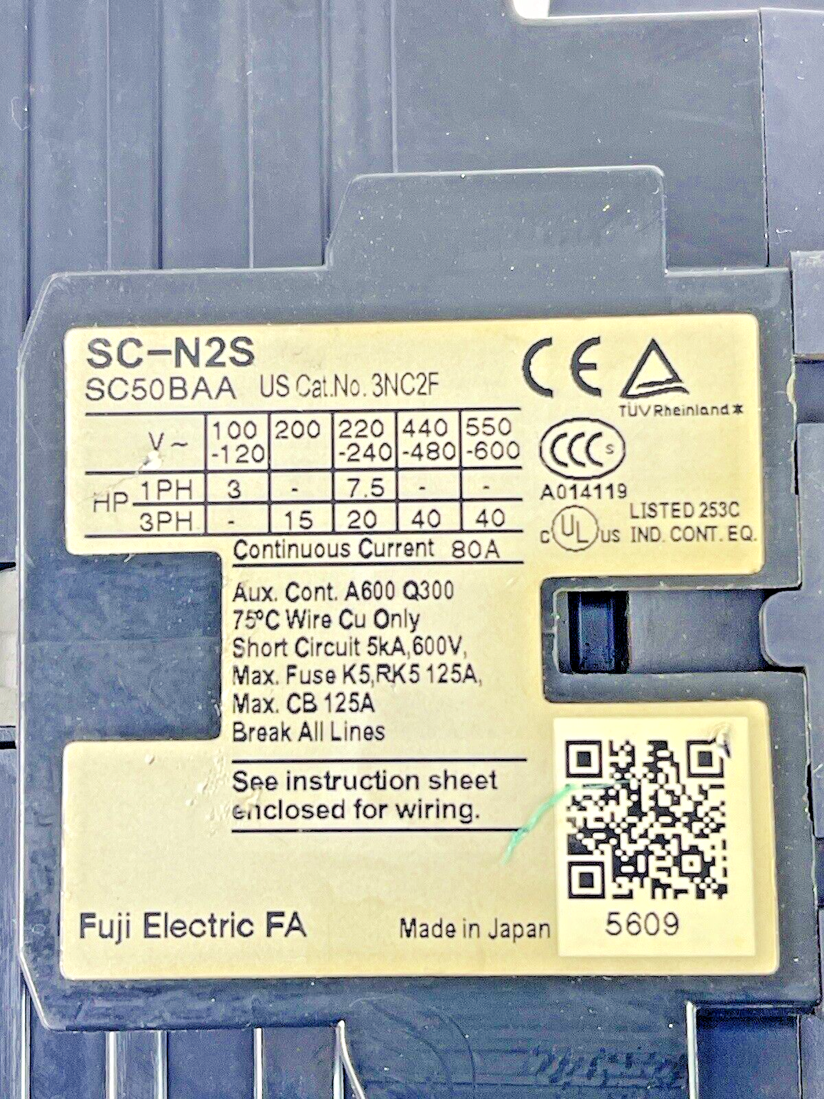 FUJI - SC-N2S - MAGNETIC CONTACTOR - 10A, 120VAC, 50/60HZ & SZ-Z35 SURGE SUPP