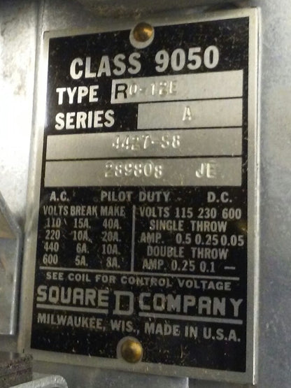 Square D AC Pneumatic Timing Relay 9050 RO-12E 1 POLE 15 AMP 110V (9050RO12E)